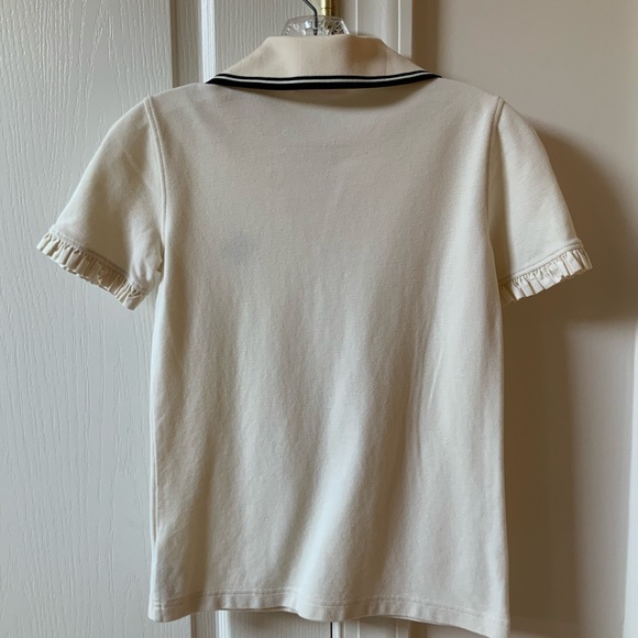 TORY BURCH RUFFLE TRIM POLO WHITE COTTON SHIRT - Picture 10 of 10